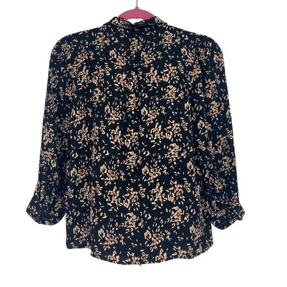 Ba&sh Size XS Black Venus Print Button Front V Neck Floral Blouse Eyelet Trim - Picture 3 of 13